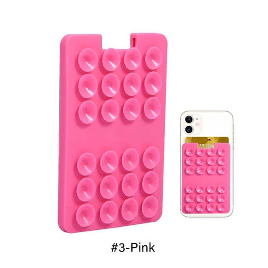 Dark pink suction card holder sticky grippy Hot Sale Phone Card Holder Silicone Mobile Phone Back Card Holder Elastic Wallet Stick On Adhesive Cash ID Soft